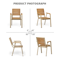 (E7310) Chaises empilables en plastique, bois et aluminium avec accoudoirs pour table de repas en plein air