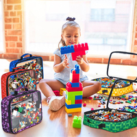Sac de rangement transparent pour jouets d'enfants avec poignée, imperméable, motif imprimé couleur pour briques Lego, blocs de construction, rangement de voyage