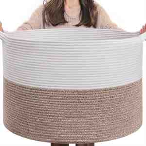 Panier à linge pliable en corde de coton tressée, grand format, pour la maison, rangement de jouets en tissu rond, vente en gros - Product Image 1