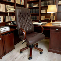 Chaise de bureau de direction en bois de haute qualité, chaise de patron en cuir de luxe avec base en bois
