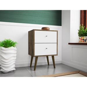 Comodino Rustico Marrone e Bianco con 2 Cassetti, Arredamento Camera da Letto Stile Mid-Century Modern - Product Image 2
