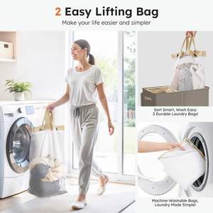 Large <b>Double</b> <b>Laundry</b> <b>Hamper</b> with Lid, Removable Bags & Reinforced Handles, 2 Section Tall <b>Laundry</b> Basket - Product Image 6