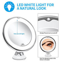 Miroir de maquillage LED pliable à trois couleurs avec éclairage supplémentaire, grossissement 10x et chargement USB – Vente en gros