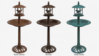 Bain d'oiseaux et mangeoire 2-en-1 de style antique, en résine bronze écologique, design gazebo, résistant aux intempéries, pour la décoration extérieure du jardin