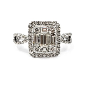 Vente chaude Élégant Fine Bijoux Top Qualité 18k Solide Or Blanc Réel Diamant Éternité Carré Baguette Cluster Bague de Fiançailles - Product Image 1