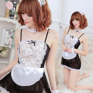Vestito da cameriera sexy bianca e nera con coulotte