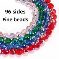 Perles rondes en cristal de verre à 96 facettes, multicolores, transparentes, en vrac, pour la fabrication de bijoux, bracelets et colliers DIY
