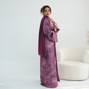 Abaya Loriya Dubaï 2026 Ramadan EID Vêtements pour femmes en satin avec nœud papillon imprimé marbré Abaya ouverte modeste pour femmes Vêtements musulmans - Product Image 6