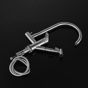 304 Stainless Steel Single-hole Cold and Hot Brushed Nickel-colored Kitchen Pull-out Rotating <b>Spray</b> Gun Faucet - Product Image 3