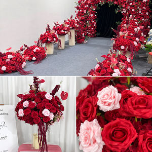 Fleurs artificielles en soie rouge réalistes, décoration de fond romantique pour mariage, anniversaire, rentrée scolaire, accessoires de décoration, boule de fleurs - Product Image 2