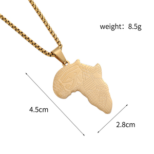 Oro in acciaio inox africano mappa collana ciondolo per gli uomini alla moda placcato oro occhio di Horus accessorio antico stile egiziano - Product Image 4