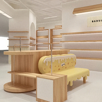 Armoire de présentation de vêtements pour enfants en bois laminé brun personnalisé, robuste, meubles de magasin de vêtements pour enfants durables, vitrine