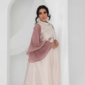 abaya frauen muslimisches kleid farbe-block glockenärmel-ärmel diamant-verzierter satin gewand kleid dubai abaya großhandel