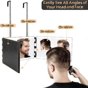 Miroir <span class=keywords><strong>de</strong></span> coiffure et <span class=keywords><strong>de</strong></span> maquillage triple à suspendre au mur/à la porte, rotation à 360 degrés, outil <span class=keywords><strong>de</strong></span> rasage et d'auto-coiffage DIY - Product Image 5