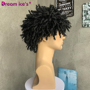 Peluca masculina con rastas a precio al por mayor, uso diario o para fiestas, Peluca de <span class=keywords><strong>pelo</strong></span> sintético para hombres con rastas cortas naturales marrones mixtas negras - Product Image 5