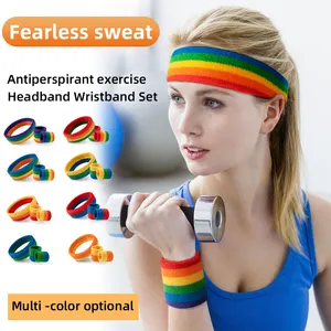 Lingtu OEM đầy màu sắc cầu vồng sweatband dây đeo cổ tay cho thể dục thể thao sweatband Tennis Cổ tay mồ hôi ban nhạc