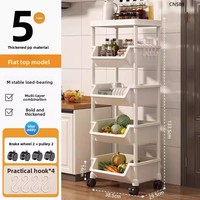 Étagère de rangement multi-usages pour la cuisine à domicile, en plastique, 5 niveaux, non pliable, chariot mobile sur pied pour le stockage des aliments et des légumes