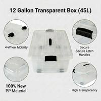 Bac de rangement en plastique transparent de 12 gallons pour entrepôt, bac de rangement en plastique couleur personnalisée pour déménagement extérieur et jouets
