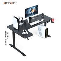 Bureau de jeu réglable BEISIJIE AL blanc, table en forme de L avec grand espace de rangement, bureau d'angle réglable en hauteur de 63 pouces