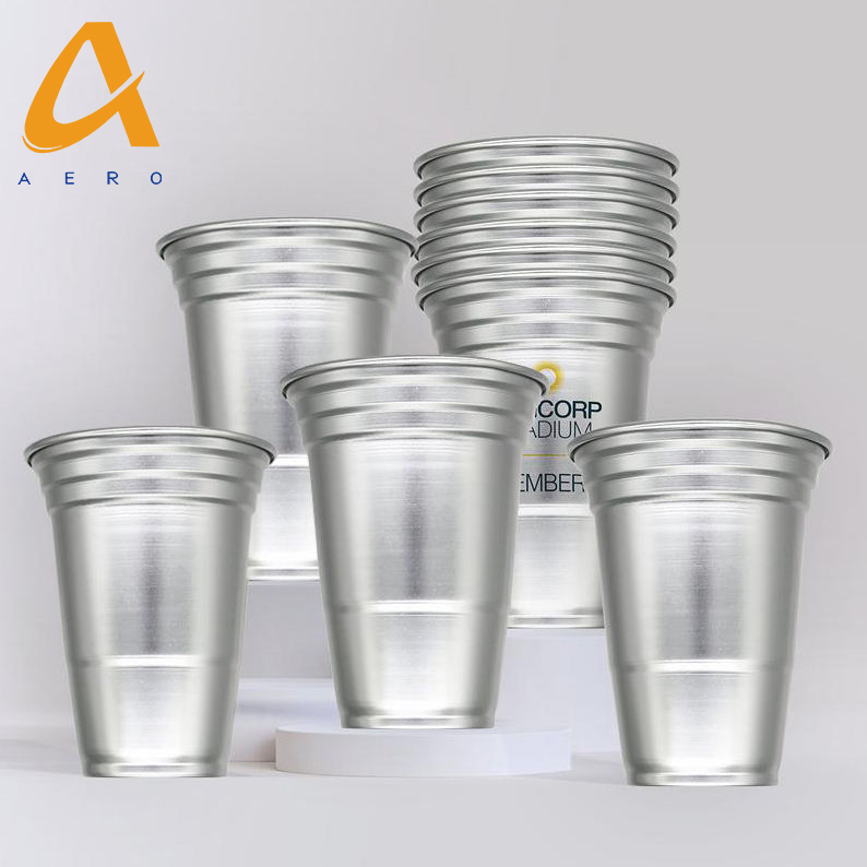 Custom Colored Party Cup Promotional Disposable Aluminum Drinking Cup Beer Metal Tumbler Reusable Aluminum Cup