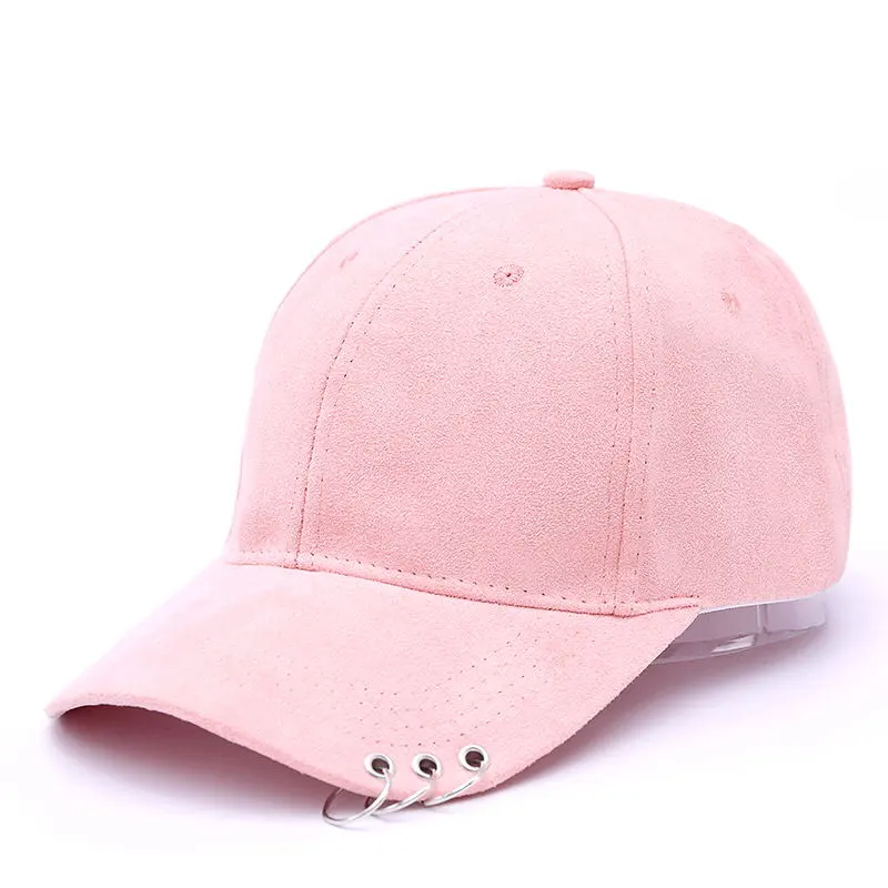 Oem gorras suede fabric plain fashion women ' s baseball cap with rings