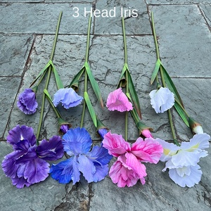 Venta al por mayor nuevo <span class=keywords><strong>IRIS</strong></span> artificial de 3 cabezas púrpura y blanco para jardín decoración de boda flores falsas para comercio exterior - Product Image 3