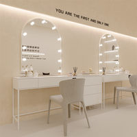 Miroir LED pour le maquillage avec miroir arqué éclairé style Hollywood, table de maquillage blanche avec tiroirs et ports USB pour chambre à coucher et salon
