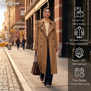 Manteau long vintage <span class=keywords><strong>à</strong></span> double boutonnage pour femme, effet daim kaki, épais, automne, best-seller transfrontalier Europe-Amérique - Product Image 3