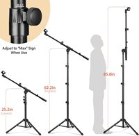 Trépied Microphone Stand Arm Floor Mic Stand Heavy Duty avec Base de jambe pliante Bras télescopique réglable Haute extensible