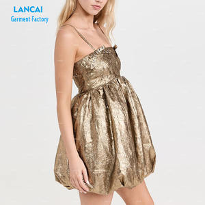 เดรสผ้าลื่นแขนกุดสีทองสำหรับผู้หญิงเสื้อผ้างานปาร์ตี้ตอนเย็นและลำลองฤดูร้อนออกแบบได้ตามต้องการ - Product Image 5