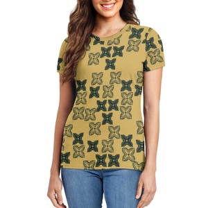 Impression à la demande Vêtements décontractés Personnalisation Tissus hawaïens Imprimés de mode T-<span class=keywords><strong>shirt</strong></span> à <span class=keywords><strong>col</strong></span> <span class=keywords><strong>rond</strong></span> respirant pour femmes - Product Image 4