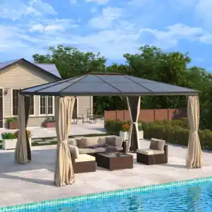 Upha 10*12 ft hardtop gazebo mạ kẽm thép tán với lưới và bóng mờ rèm cửa khung nhôm hardtop gazebo cho sân sau