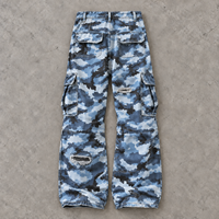 Jeans personnalisés en gros pour hommes, pantalons bleus, pantalons cargo camouflage amples à jambes larges, streetwear déchiré, fabricant OEM