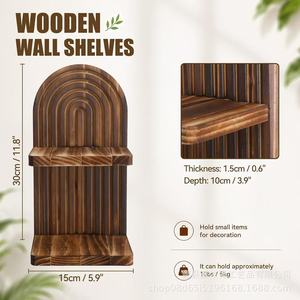 Wooden <b>Wall</b> <b>Mounted</b> <b>Shelf</b> Arched Design 2 Tier For Living Room Decor Storage Rack - Product Image 3
