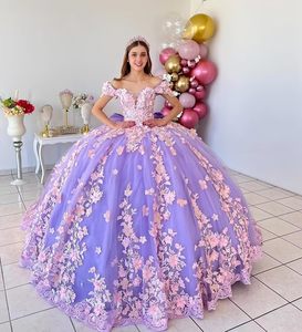 Con spalle scoperte rosa <span class=keywords><strong>lilla</strong></span> per feste di compleanno per ragazze Junior Vestidos De Age 15 Anos Sweet abiti 16 Quinceanera con fiocco QM656 - Product Image 1