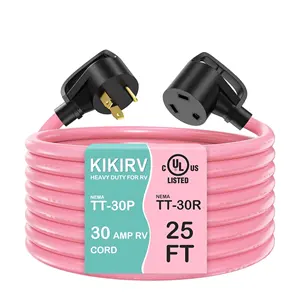 30 Amp 25 Feet RV Extension Cord Heavy Duty 10 Gauge 3 Wire STW Pure Copper Wire With Grip Handle NEMA TT-30P/R Extension Cord