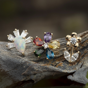 Giometal 14K <span class=keywords><strong>oro</strong></span> massiccio fiori colorati all'ingrosso Q top Tragus <span class=keywords><strong>Helix</strong></span> Palm Conch Daith corpo gioielli <span class=keywords><strong>orecchini</strong></span> Piercing posteriore orecchino - Product Image 6