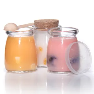 Botol Mousse jeli puding toples selai madu kaca 150ml bulat untuk Yogurt susu dengan tutup plastik