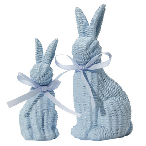 DAMAI Mint Green Woven Look Resin Figurines Satin Bow Decor Rabbit Statue for Easter Spring Home Table Decoration Easter Bunny - Product Image 2