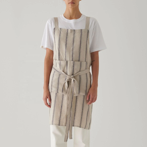 Duolai dệt sọc vải lanh Tạp dề bán buôn tùy chỉnh mô hình cắt tóc Salon nhà bếp vườn Baking tạp dề - Product Image 6