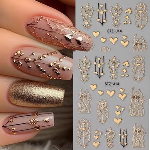 Pegatinas de Uñas con Corazón en 3D - Calcomanías Autoadhesivas para Uñas con Diseños Metálicos de Corazón para Decoración de Manicura en el Día de San Valentín - Product Image 1