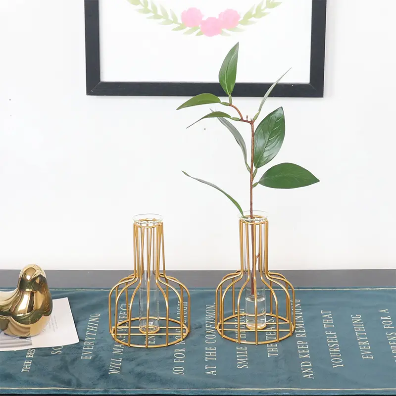 Vaso hidropônico com tema de arte moderna, tubo de ensaio de vidro e ferro simples, decoração de mesa para plantas, metal transparente, ideal para uso doméstico