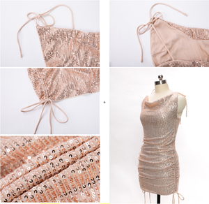 Robe moulante à sequins à col en V Spice Girl, sexy, pour soirée en boîte de nuit européenne et américaine, robe moulante à volants enveloppante - Product Image 6