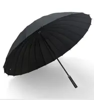 Sterke Grote 24 Ribben Winddicht Waterdicht Leer Handvat Handleiding Open Vlakte Straight Non-Drip Golf Paraplu