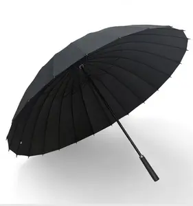 Parapluie de golf droit anti-goutte, robuste, à 24 plis, poignée en cuir, imperméable, coupe-vent, ouverture manuelle