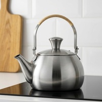 Tetera de Acero Inoxidable con Diseño Zen Asiático y Asa de Ratán, Compatible con Gas e Inducción para Hervir Agua