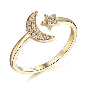 Joyería de moda en línea 925 anillos de plata <span class=keywords><strong>tienda</strong></span> personalizada Vintage lujo 18K chapado en oro Zirconia cúbica anillo de <span class=keywords><strong>Luna</strong></span> para mujer - Product Image 1