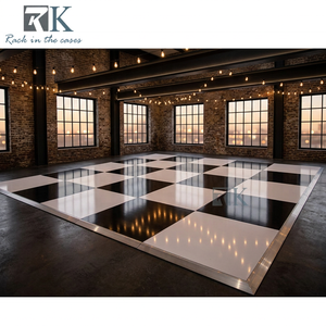 Plancher de danse vintage pour hôtel et banquet, bords en aluminium, damier noir et blanc - Product Image 3