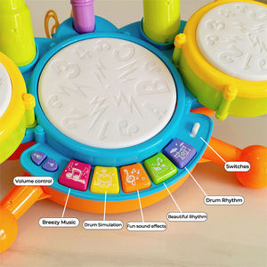 Cartoon Electric Educational Plastic Toy Drum Set with 2 Drum Sticks and <strong>Microphone</strong> Baby Musical Instrument for Toddlers - Product Image 2