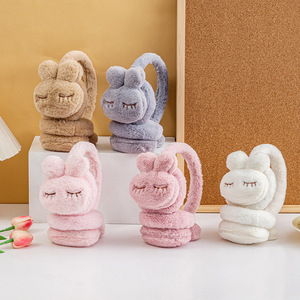 Nuevos calentadores de orejas de conejo de <span class=keywords><strong>peluche</strong></span> grueso con diseño de dibujos animados, orejeras cálidas de color sólido para invierno, protección para mujeres y niños - Product Image 2